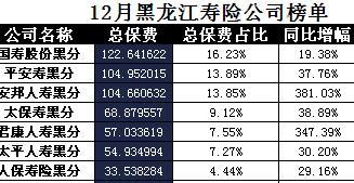 黑龙江省2017年前12月寿险公司总保费排行榜.xls