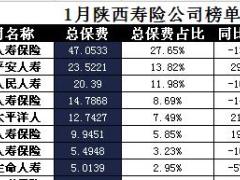 陕西省2018年前1月寿险公司总保费排行榜.xls
