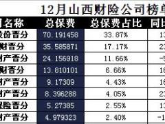 山西省2017年前12月财险公司总保费排行榜.xls