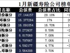 新疆2018年前1月寿险公司总保费排行榜.xls