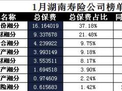 湖南省2018年前1月寿险公司总保费排行榜.xls