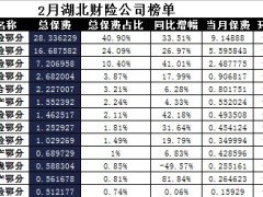 湖北省2018年前2月财险公司总保费排行榜.xls