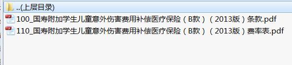 国寿附加学生儿童意外伤害费用补偿医疗保险B款2013版条款费率表.rar