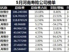 河南省2018年前5月寿险公司总保费排行榜.xls