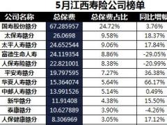 江西省2018年前5月寿险公司总保费排行榜.xls