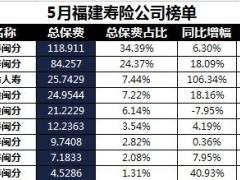 福建省2018年前5月寿险公司总保费排行榜.xls