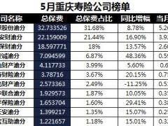 重庆2018年前5月寿险公司总保费排行榜.xls
