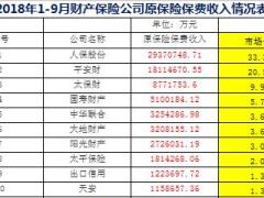 2018年前9月财产保险公司原保险保费收入排名表.xls